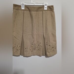 LOFT Tan A-Line Skirt with Sequin Accents